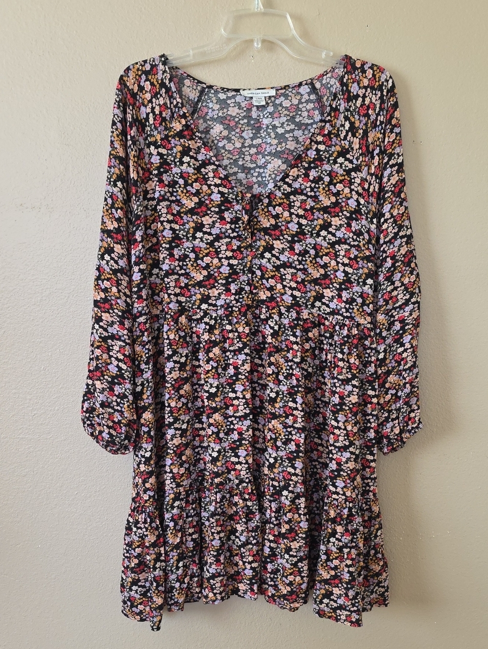 American Eagle Floral Printed Long Sleeve Mini Dress - Size Large